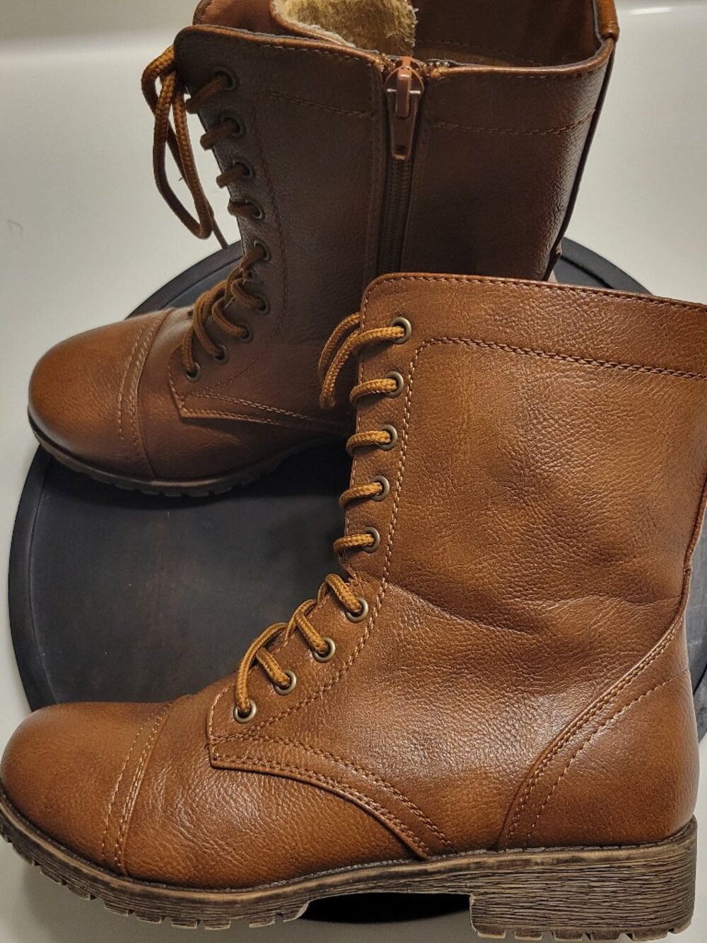 Bamboo Cognac Combat Boots